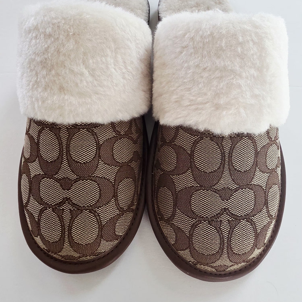 Coach Women's Brown and Cream Cozy Slippers